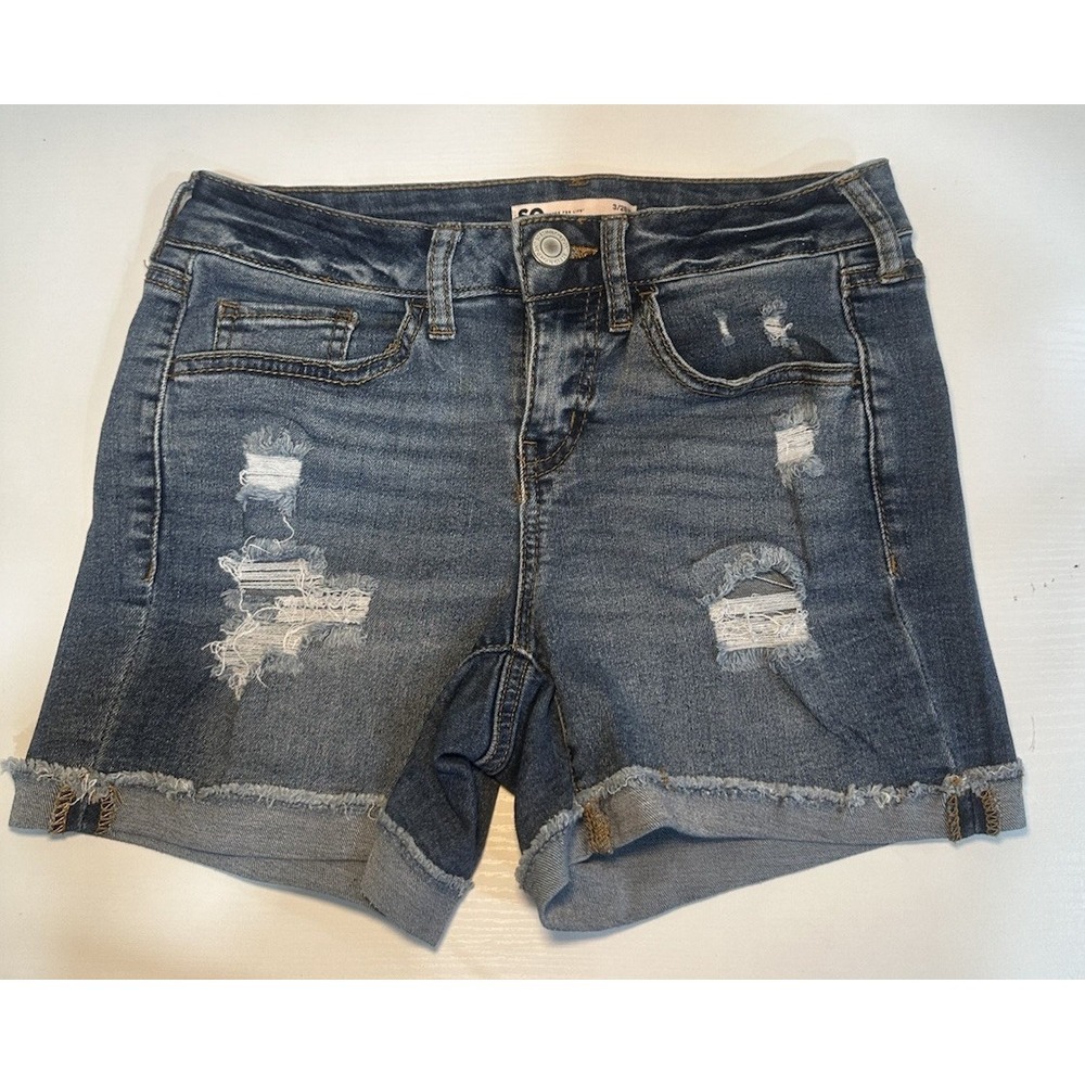 SO Goods For Life Denim Jean Shorts Women's Size 3/26W Medi Distressed 5 Pockets